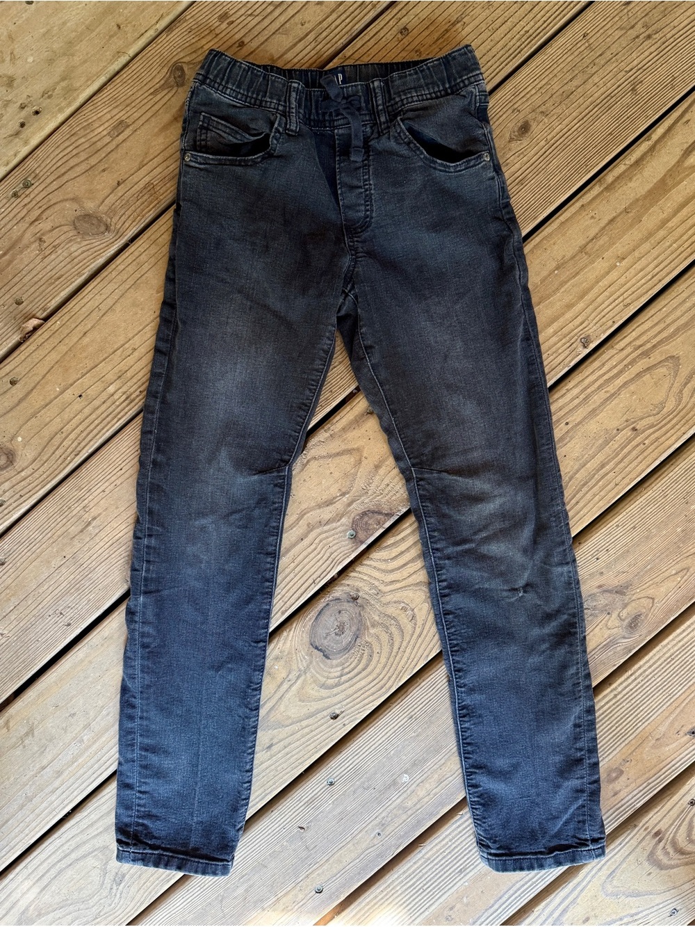 Gap Kids Boys Stretch Slim Jeans XL 12-13 Black Grey Pull On Elastic Waist